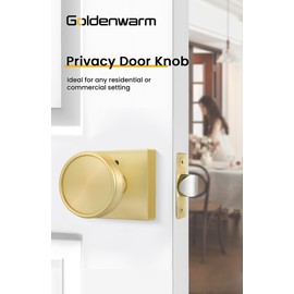 goldenwarm Interior Door Knob Gold, Zinc-Alloy Vintage Pattern Brushed Gold Privacy Door Knob Interior for Bedroom Bathroom, Heavy Duty Square Round Brass Modern Doorknob - 1 Pack