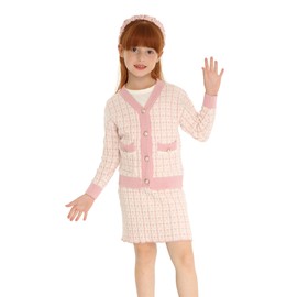 Mud Kingdom Toddler Girls Elegant Cable Knit Sweater Outfits Cute Plaid Black 4T