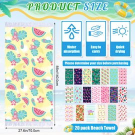 Peryiter 20 Pcs Large Flamingos Turkish Beach Towel 27.6"x55" Microfiber Oversize Absorbent Sand Beach Towels Bulk Quick Dry Lightweight Bath Towel Blanket for Travel Camp Swim Pool Gym Sport