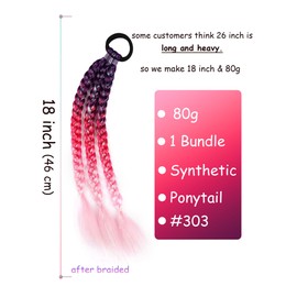 Ponytail Extension 18 inch Dark Purple to Red to Pink Colored Hair Extensions for Braiding Ombre Pony Tail Hair Extensions for Braids with Hair Tie Rave Crazy Hair Day 1 Pack
