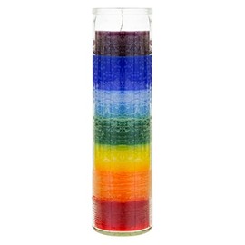 Mega Candles 1 pc Unscented Multi Color Chakra Glass Devotional Prayer Candles, Hand Poured Premium Wax Candle 2 Inch x 8 Inch, Promotes Positive Energy, Aids Meditation, Relaxation, Spiritual