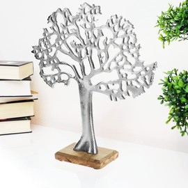 com-four® Decorative Stand Tree XL – Metal Tree on Wooden Base – Decorative Metal Tree for Standing – Tree of Life to Give as a Gift (1 Piece – Tree XL)