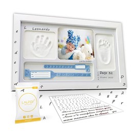 Lalfof® Baby Footprint with Adjustable Frame with NAME. Baby Footprint Set with Handprint Baby Dermatologically Tested Plaster Cast Baby Hand and Foot with Carries Items Baby Imprint Set