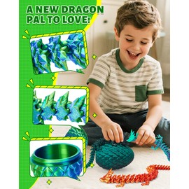 TBOLINE 12" 3D Printed Dragon Egg, Cool 3D Printer Articulated Crystal Dragon Toys for Kids, Surprise Animals Figurines Fidget Dinosaur Eggs Toys for Boys Kids Teen 5-7 4-6 8-12