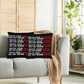 Swono Decorative Square Pillow Covers 18x18 Inch Watch Your Thoughts, Inspiration Quotes Polyester Pillow Case Set of 2, Soft Cushion Cover Pillowcases for Home Bedroom Couch Sofa Armchair, Black Red
