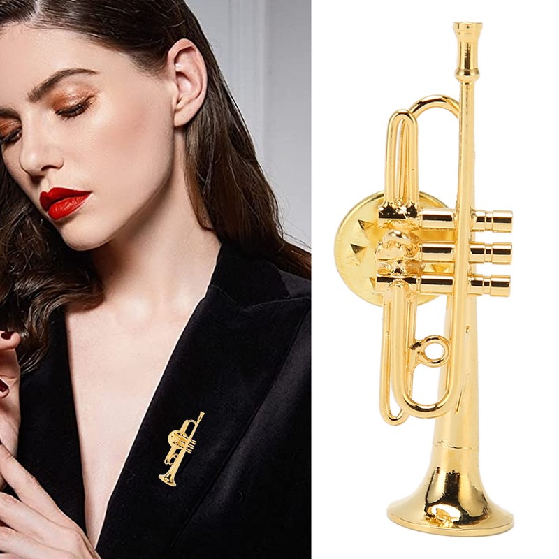 Gold Miniature Trumpet Shaped Lapel Brooch Pin Brass Exquisite Mini