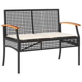 Casafoyer Patio Bench with Cushion Black Poly Rattan Acacia Wood