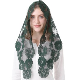 Ammmscaf Church Prayer Chapel Veil Catholic Mass Mantilla Veils for Women Lace Latin Mass Church Veil Head Covering (Green&Black)