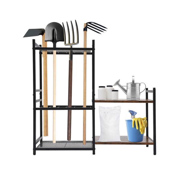 Fichiouy Garage Garden Tool Stand Rack, Iron Tool Tower Rack