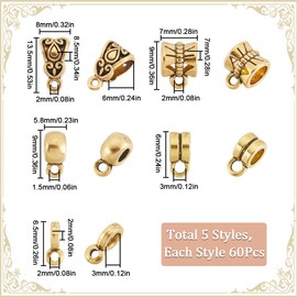 SOFPLATE 1 Box 300 Pieces Ironing Beads Golden Charm Spacer Beads Large Hole Dangling Alloy Cylindrical Textured Ironing Tube Beads in Tibetan Style for Jewellery Making Pendant