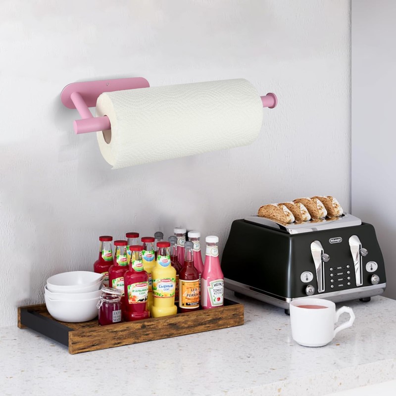 Pink Paper Towel Holder Under Cabinet No Drilling, Self Adhesive