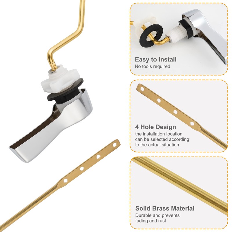 Hibbent Universal Metal Side Mount Toilet Handle Replacement Kit, Brass