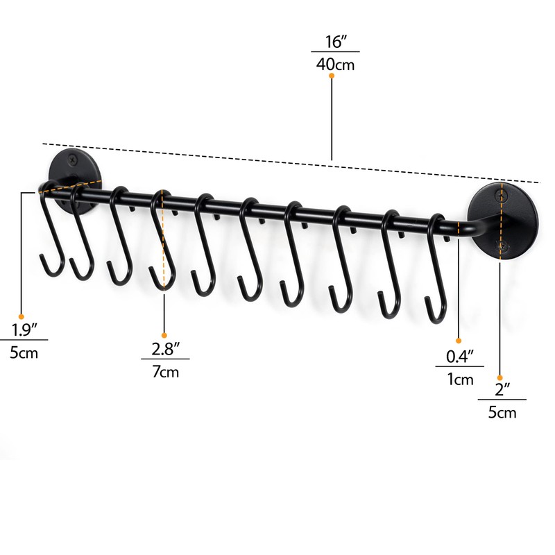 Wallniture Cucina 16" Wall Mount Kitchen Organization Storage Rail with