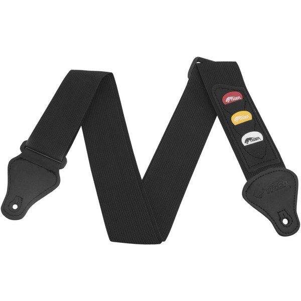 TIGER STP4-BK Guitar Strap with Plectrum Holders Black