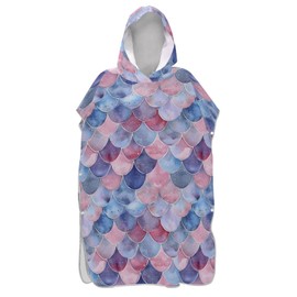 senya Surf Poncho Towel Hooded Beach Towel, Purple Watercolor Mermaid Scales Bath Towel Swim Cover Up for Women Men Beach Pool Water Park