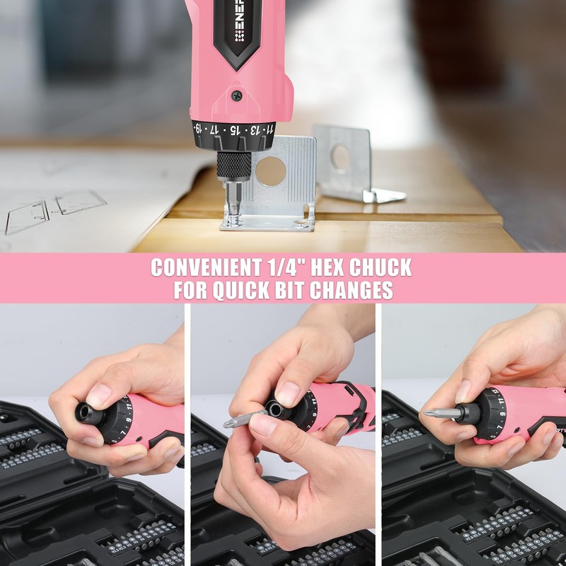 Enertwist Electric Screwdriver, 8V Max 10Nm Pink Cordless Screwdriver Rechargeable