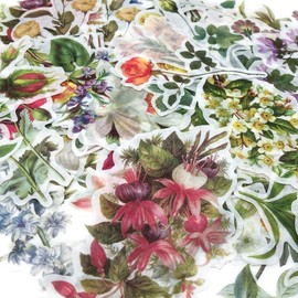 Lumbor37 Vintage Pegatinas,60 Calcomanías Impermeables, Decora álbumes de Recortes y Pegatinas de Papel, Manualidades de Bricolaje, Diarios, Creación de Tarjetas (Flores)