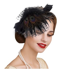 Women's Fascinator Hat Flowers Net Feather Bridal Headpiece Hair Clip Hat Bridal Hair Accessories Headband Hair Clip Hairpin Headpiece Headband for Party Church Wedding