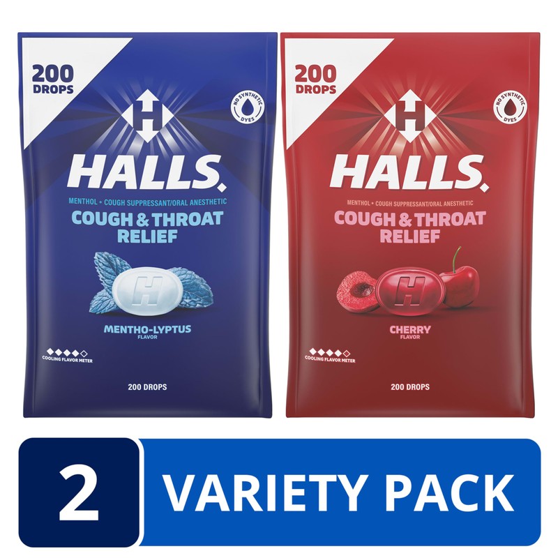 HALLS Cough & Throat Relief Cough Drops Variety Pack, 2