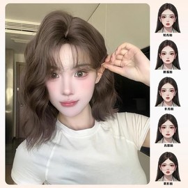 MISS FANCY Asian Mixed Bob Wool Curly Wig Synthetic Scalp Full Cap Cold Brown Short Curly Hair for Women Natural No Kinky