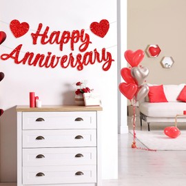 Happy Anniversary Banners 2Pcs Anniversary Party Decorations We Still Do Happy Wedding Day Red Glitter Party Decoration