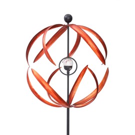 80in Metal Wind Sculpture Large Wind Spinners for Outdoor Garden Yard Lawn 360 Degrees Double Steel Metal Wind Sculpture Ball Solar Powered Glass Ball