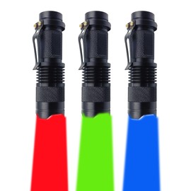ZYUNMALL 3 Color Light Single Mode Flashlight: Red Light Flashlight, Green Light Flashlight, Blue Light Flashlight Multicolored Light Flashlights for Night Activities, 3 Pack