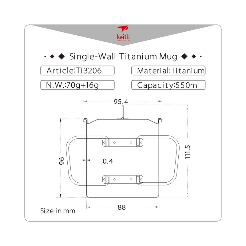 Keith titanium cup with double layers and lid Ti3206