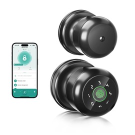 Vanzbon Fingerprint Door Lock for Bedrooms, 4 in 1 Smart Finger Print Door Knob with Code, Biometric Door knobs with App Control for Home, Storage Room, Apartment Office and Garages (Elegant Black)