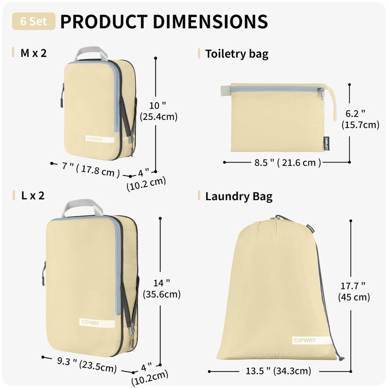 Cipway Compression Packing Cubes for Travel (Vanilla Cream 6 Set)