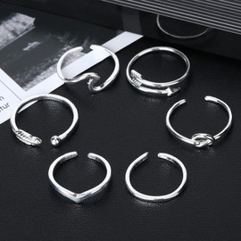 Greoer 6 Pieces Adjustable Rings for Women, Finger Rings Thumb Rings, Beach Jewelry Ring for Women Girl