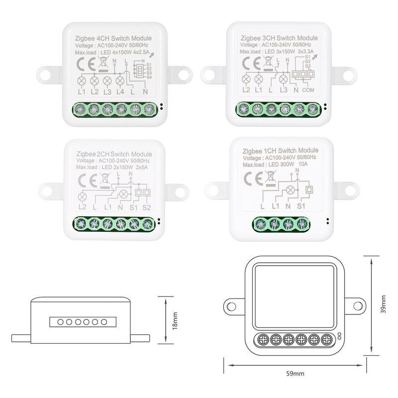 4CH Zigbee Mini Smart Switch Relay Module Support 2 Way