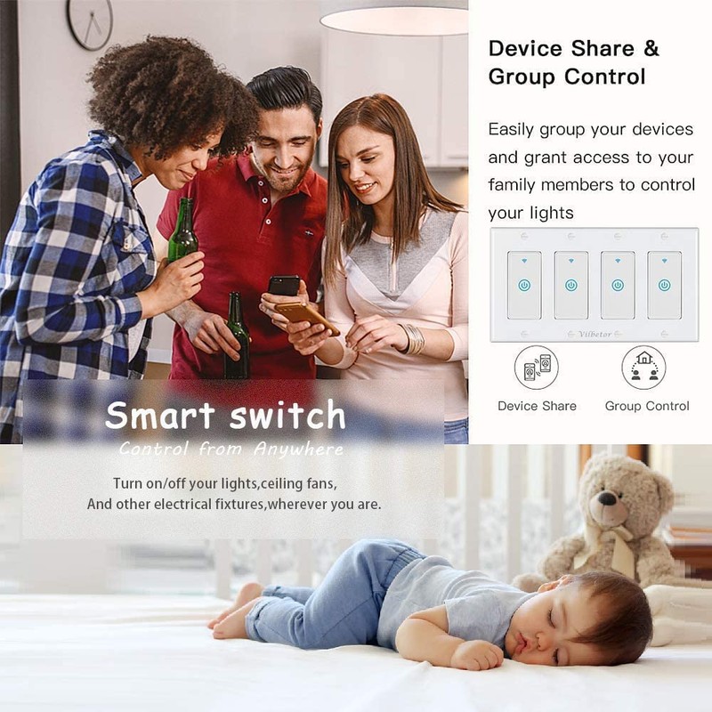 Vilbetor Smart WiFi Switch 4 Pole, Touch, White, ON-AUTOMATIC-ON, Compatible