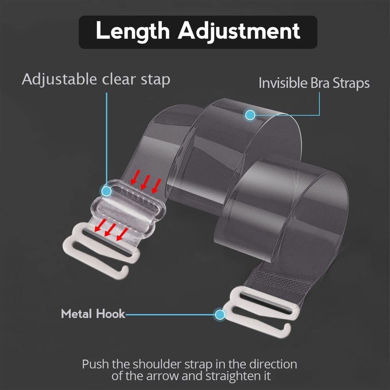 Clear Bra Straps, 4-Pairs Invisible Adjustable Shoulder Strap, Non-Slip Max