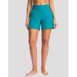 G Gradual Women's 5" Swim Board Shorts Quick Dry High Waisted Beach Shorts for Women Swimsuit Bottoms with Liner Pockets(Lake Blue,XL)