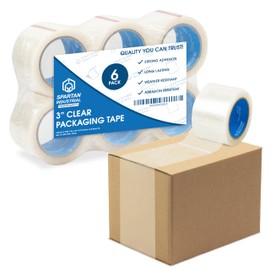 Spartan Industrial - 3" X 60 yd Clear Packing Tape Rolls - 6 of Wide Heavy Duty Tape for Packing, Moving, Shipping, and More - 2.7 Mil