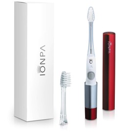 IONPA DM Red Compact Ionic Power Electric Toothbrush with Travel Cap, Brushing Timer, 2 Modes, 2 Soft Extended Filament Brush Heads, Made in Japan by IONIC KISS You, Outdoor, Camping, DM-011RD