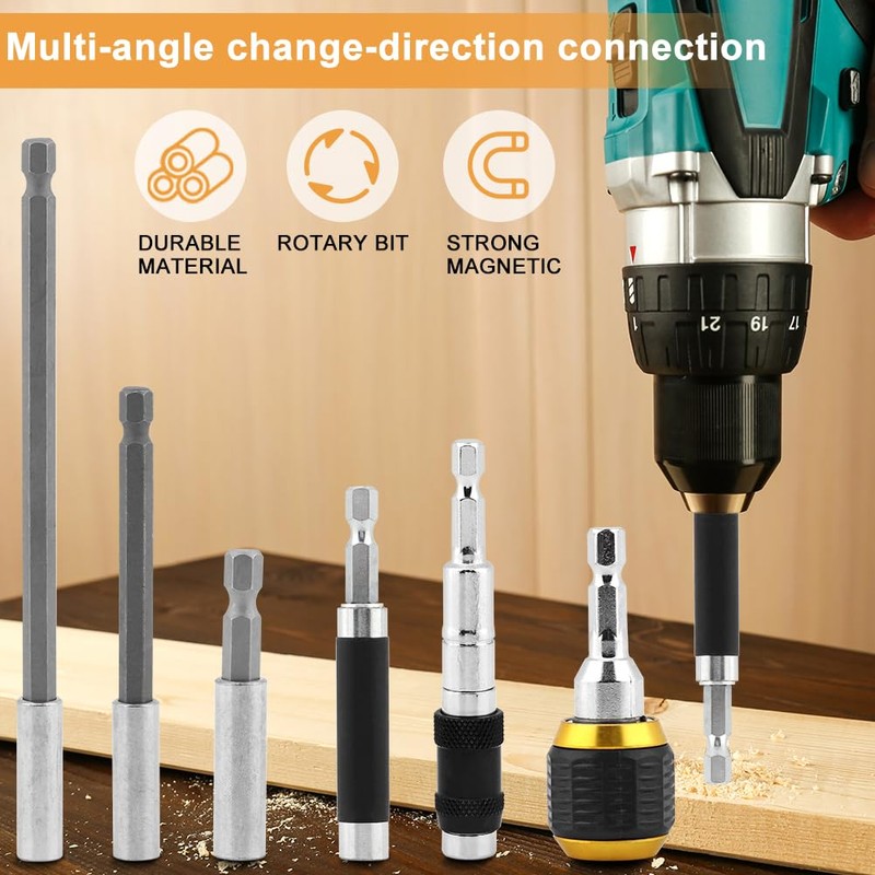 Tookie 6pcs Drill Bit Holder Extension, Flexible Pivoting Magnetic Bit