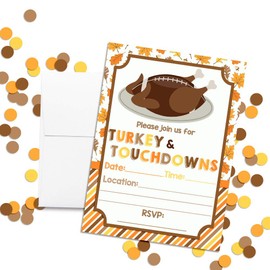 Touchdown Turkey Platter Thanksgiving Party Invitations, 4 Pack 5x7 Fill In Cards with Four White Envelopes Thankful Dinner Party Invite Cards with Football Turkey by AmandaCreation