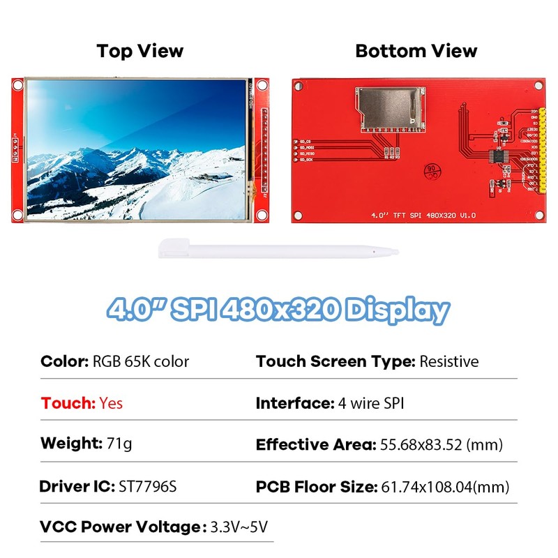 Hosyond 4.0 Inches 480x320 TFT Touch Screen LCD Display Module