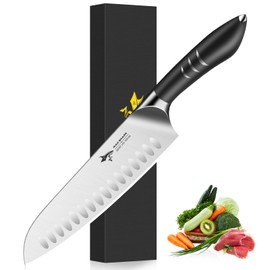 MAD SHARK 8 Inch Santoku Knife - Ultra Sharp Japanese Kitchen Knife, High Carbon German Steel, Ergonomic Handle - Ideal for Slicing, Dicing & Chopping - Unique Gift for Chefs, Men & Women (Black)