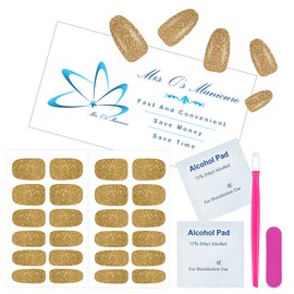 Mrs. O's Manicure 6-Piece luxury nail polish strip set, 2 nail polish strips, 1 nail file, 1 rubber cuticle pusher random color, and 2 alcohol wipes, nail stickers full nail wraps, gel nail strips (Gold)