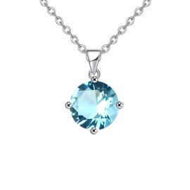 Paris Jewelry 18K White Gold 1 Carat Created Blue Topaz CZ Round Stud Necklace Plated 18 Inch