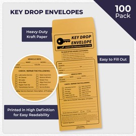 Volcora 100 Pack Key Drop Off Envelopes for After Hours, Night Drop Key Envelopes for Auto Shop Repair, Self Adhesive Envelope for Service Drop Box Overnight, Early Bird, Bussines 4 1/2 x 10 3/10 in