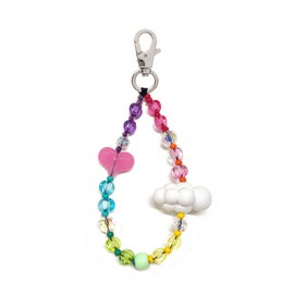 Colorful Beads Backpack Keychain Accessories Pink Heart White Cloud Car Key Chain Bag Charm Heart Cloud Y2K Keychains Kawaii Crystal Beads Key Chains Women Cute Keychain Clip Bag Accessories Charms