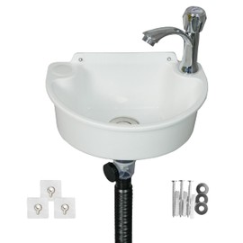 Small Bathroom Sink Wall Mount Bathroom Sink Wash basin, No-Drill Installation Self-Adhesive Sink 11.8 x 8.2 Inch with 1.26 Inch Faucet Hole, Rv Sink Mini Plastic for Home, Dorm, Garage (White)