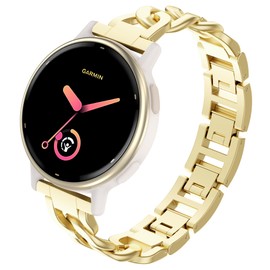 Koazon Metal 22mm Watchband Compatible with Garmin Venu 3/2/Forerunner 265 for Women,Adjustable Stainless Steel Bracelet Replacement Wristband Chain for Garmin Vivoactive 4/Forerunner 255, gold, 22mm