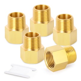 GASHER 5PCS Brass Pipe Fitting, Reducer Adapter, 3/8-Inch Male Pipe x 1/2-Inch Female Pipe