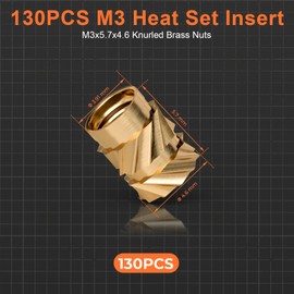 INCLY 130PCS M3 Heat Set Inserts, M3x5.7 Female Thread Metric Knurled Nuts Assortment Kit, Brass Threaded Inserts for Plastic 3D Printing Components