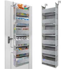 roomtalk Large-Sized Over The Door Hanging Organizer 6-Shelves and 12 Side Pockets, Over The Door Storage Organizer, Back of Door Organizers for Baby Accessories and Kid's Toys (15.75"x 6"x 61", Grey)